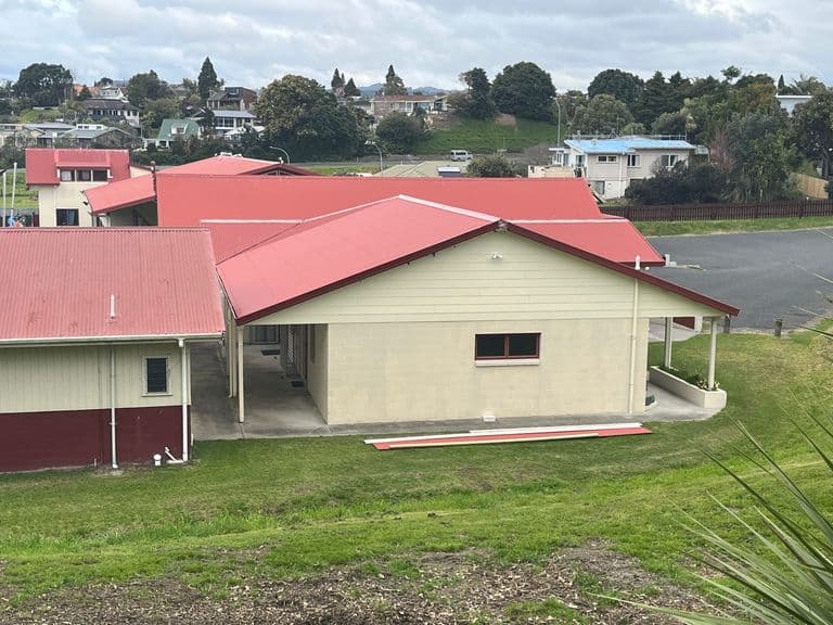 The replaced roof at Maungatapu Marae following storm remediation works by Kaitiaki Build
