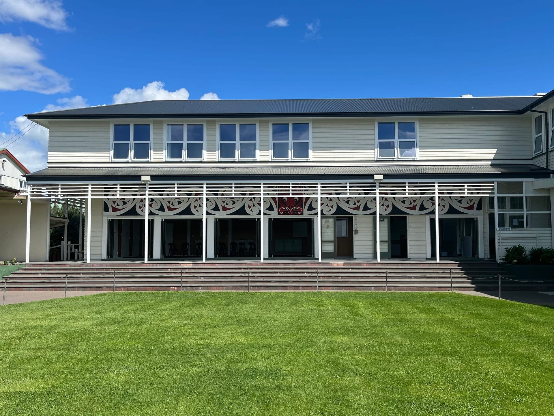 The refurbished hostel at St Joseph’s Māori Girls’ College in Napier, with carved panels along the verandah