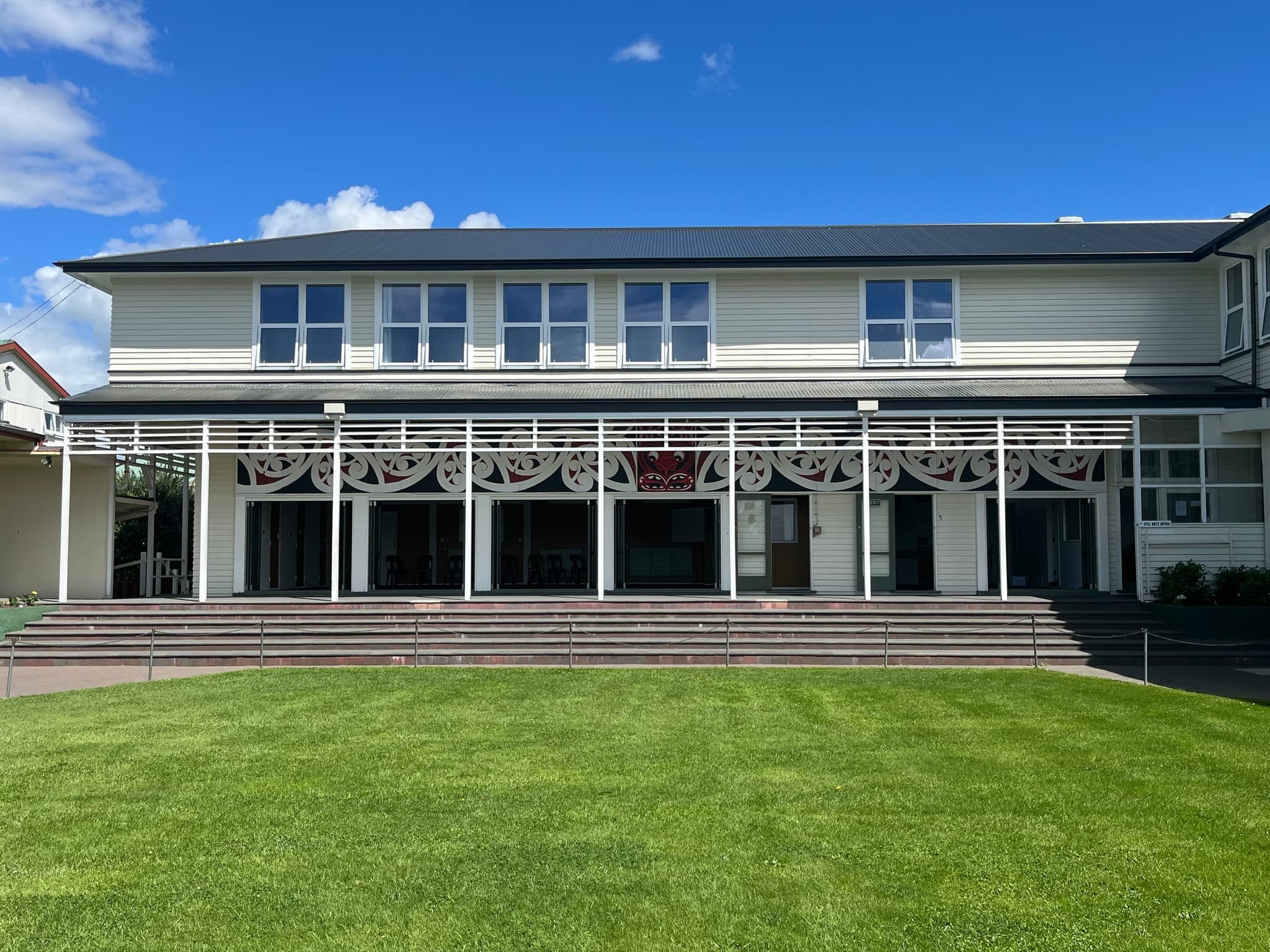 The refurbished hostel at St Joseph’s Māori Girls’ College in Napier, with carved panels along the verandah
